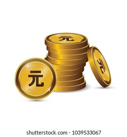 Yuan Currency Gold coin Stack. Financial growth concept with golden coin Yuan.