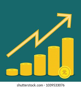 Yuan Currency Gold coin Stack. Financial growth concept with golden coin Yuan.