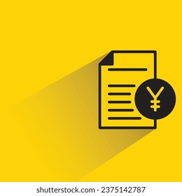 Yuan and document with shadow on yellow background