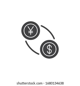 Yuan and dollar exchange vector icon. filled flat sign for mobile concept and web design. US dollar with Chinese Yuan currency glyph icon. Currency money symbol, logo illustration. Vector graphics