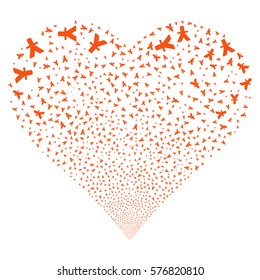 Yuan fireworks with heart shape. Vector illustration style is flat orange iconic symbols on a white background. Object heart constructed from random pictograms.