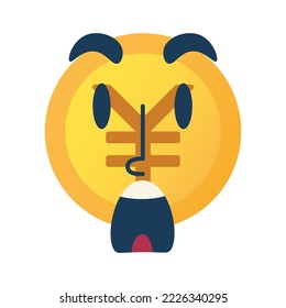 Yuan gold coin icon with surprised facial expression. Cash, money in gradient color. Emotions CNY
