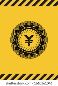 yuan icon black grunge emblem with yellow background. Vector Illustration. Detailed.