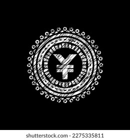 yuan icon drawn chalk emblem, retro style, chalk or chalkboard texture. 