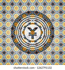 yuan icon inside arabesque emblem background. arabic decoration.