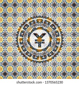 yuan icon inside arabesque style emblem. arabic decoration.