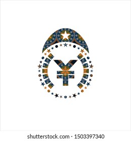 yuan icon inside arabesque style emblem. arabic decoration.
