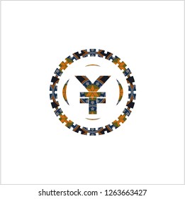 yuan icon inside arabic emblem. Arabesque decoration.