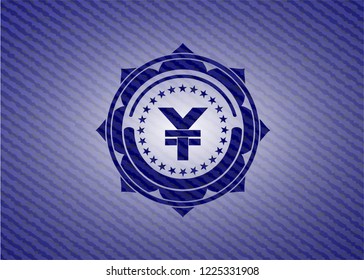 yuan icon inside badge with jean texture