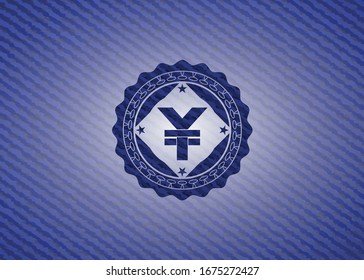 yuan icon inside badge with jean texture