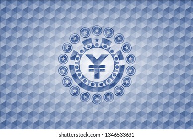 yuan icon inside blue polygonal badge.