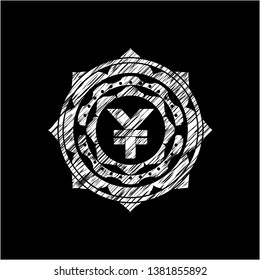 yuan icon inside chalkboard emblem