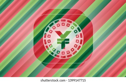 yuan icon inside christmas colors emblem.