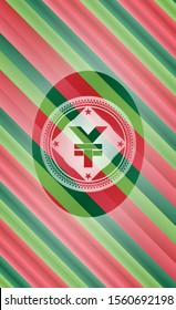 yuan icon inside christmas colors badge.