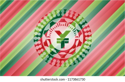 yuan icon inside christmas style emblem.