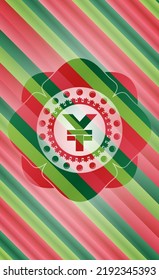 yuan icon inside christmas style badge.. 