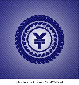 yuan icon inside denim background