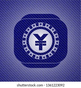 yuan icon inside emblem with denim texture