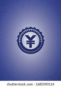 yuan icon inside emblem with denim high quality background