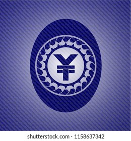 yuan icon inside emblem with jean background