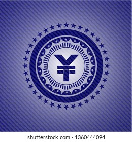 yuan icon inside emblem with jean texture