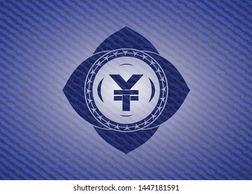 yuan icon inside emblem with jean background