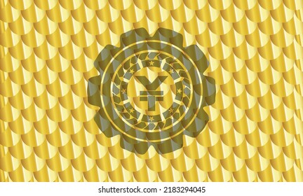 Ihr Symbol im goldenen Emblem oder Abzeichen. Skaliert Muster. Vektorgrafik. Detaillierte Angaben. 