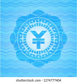 yuan icon inside light blue water emblem.