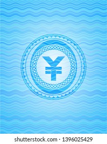 yuan icon inside light blue water emblem background.