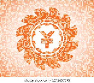 yuan icon inside orange mosaic emblem with background