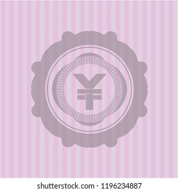 yuan icon inside pink emblem. Retro