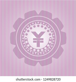 yuan icon inside pink emblem. Retro