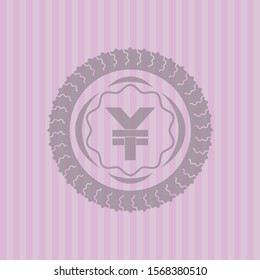 yuan icon inside pink emblem. Vintage.
