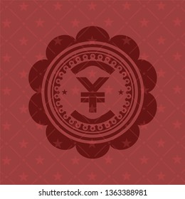 yuan icon inside red emblem. Vintage.
