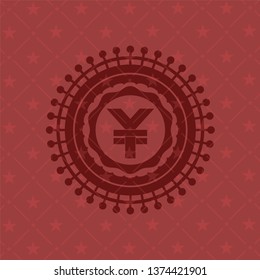 yuan icon inside red emblem. Vintage.