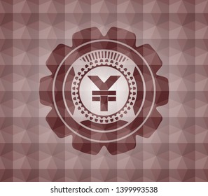 yuan icon inside red geometric emblem. Seamless.
