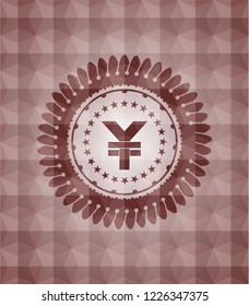 yuan icon inside red seamless polygonal badge.