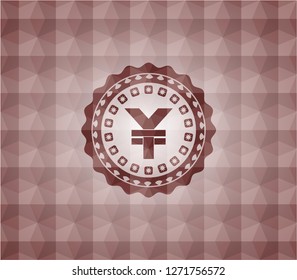 yuan icon inside red seamless geometric emblem.