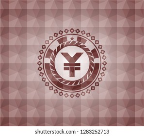 yuan icon inside red seamless geometric emblem.