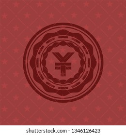 yuan icon inside retro red emblem