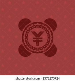 yuan icon inside retro red emblem