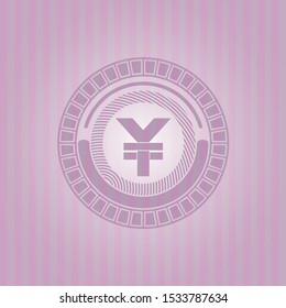 yuan icon inside retro style pink emblem