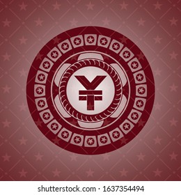 yuan icon inside retro style red emblem