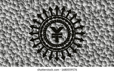 yuan icon inside retro style black emblem with grey bubbles background. Vector Illustration. Detailed.