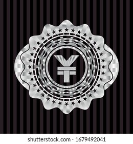 yuan icon inside silver badge or emblem