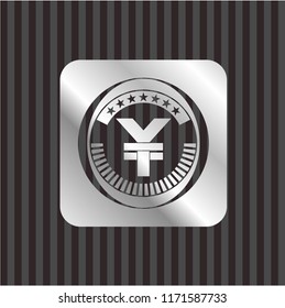 yuan icon inside silver shiny badge