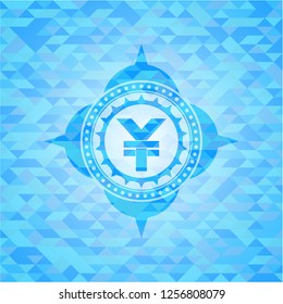 yuan icon inside sky blue mosaic emblem