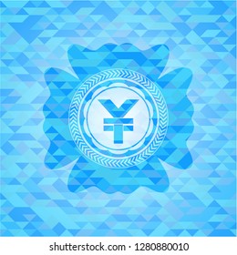 yuan icon inside sky blue mosaic emblem