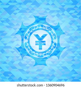yuan icon inside sky blue mosaic emblem