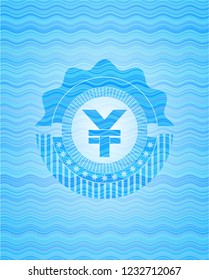 yuan icon inside water wave representation style badge.